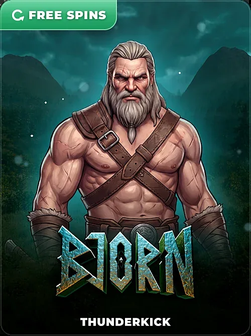 Bjorn tile with FREE SPINS badge overlay