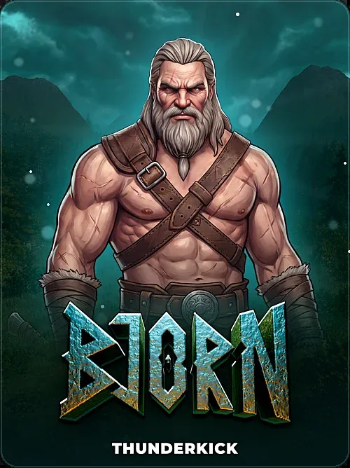 Bjorn lobby tile in the hero over logo layout, iGaming design example
